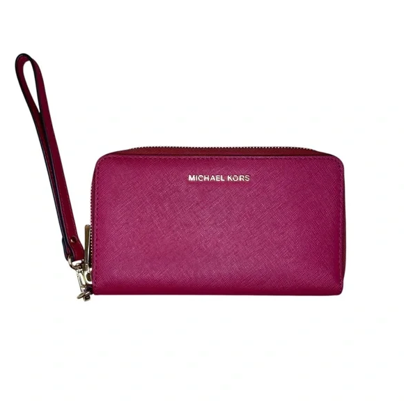 Michael Kors Jet Set Travel Large Smartphone Wristlet Wallet in Cranberry - Picture 1 of 10